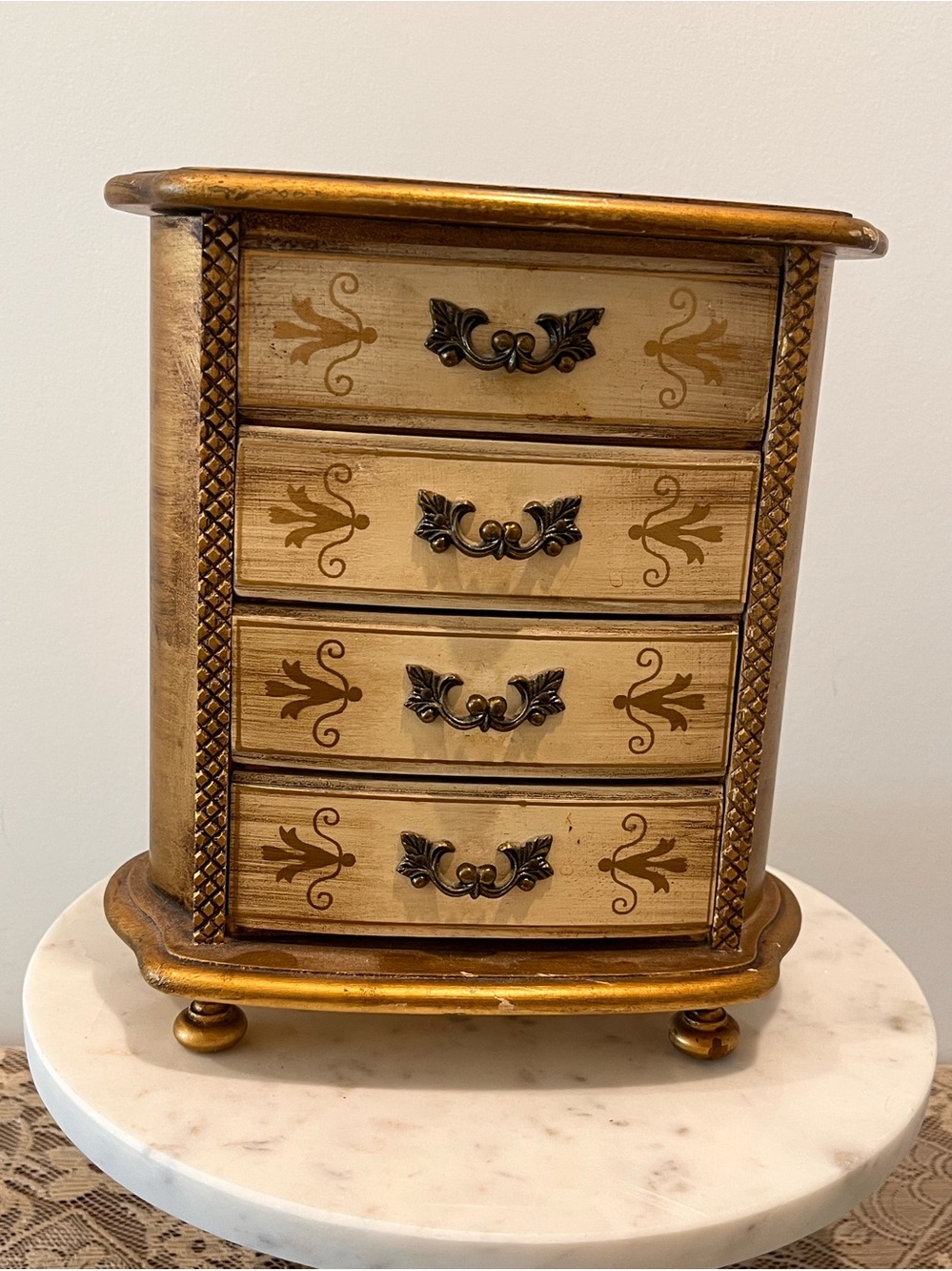Vintage Mid-Century Florentine Style Musical Jewelry Box Cabinet